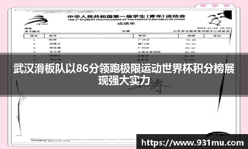 武汉滑板队以86分领跑极限运动世界杯积分榜展现强大实力